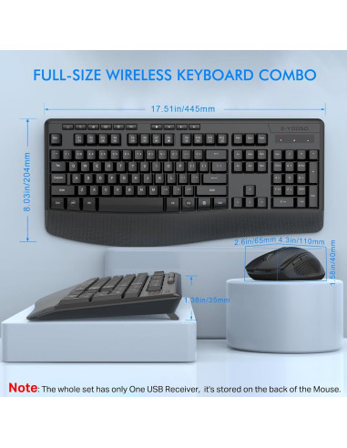 Combo Teclado y Ratón Inalámbrico E-YOOSO Ergonómico Negro