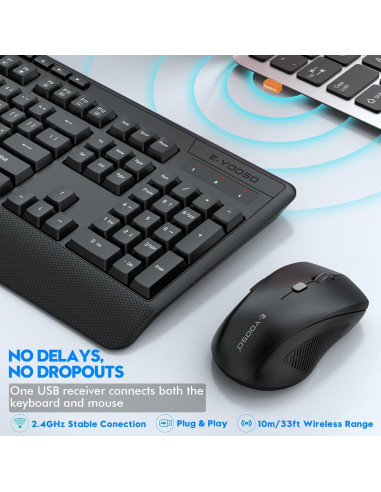 Combo Teclado y Ratón Inalámbrico E-YOOSO Ergonómico Negro