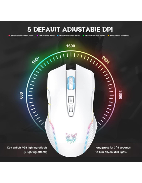 Ratón Gaming Inalámbrico PHNIXGAM Blanco RGB 3600 DPI