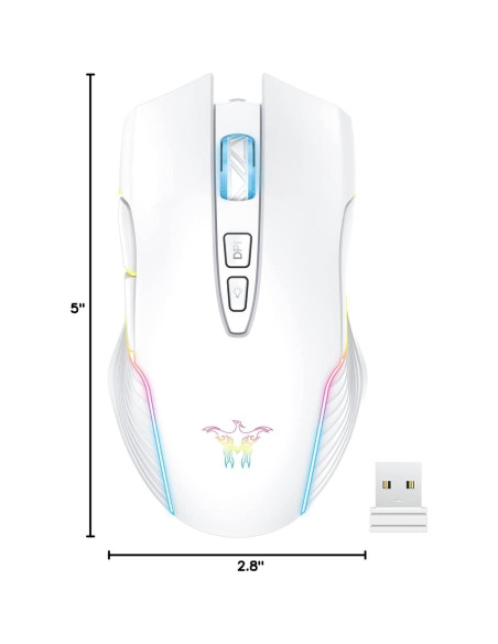 Ratón Gaming Inalámbrico PHNIXGAM Blanco RGB 3600 DPI
