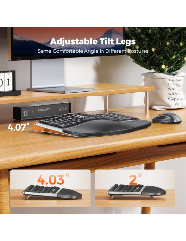 Combo Teclado y Ratón Inalámbrico Ergonómico MEETION Gris Negro