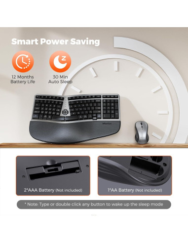 Combo Teclado y Ratón Inalámbrico Ergonómico MEETION Gris Negro