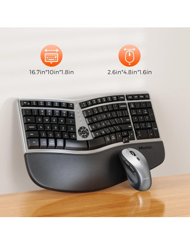 Combo Teclado y Ratón Inalámbrico Ergonómico MEETION Gris Negro