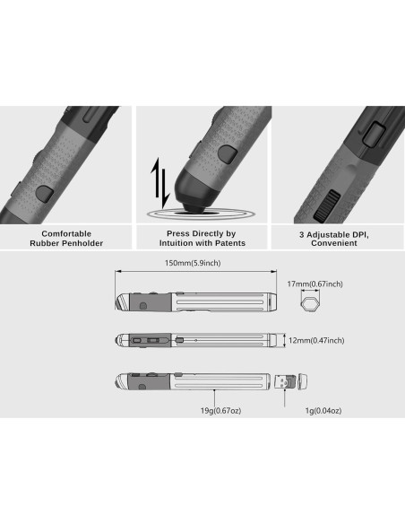 Ratón Ergonómico Vertical Pluma Plima Negro, DPI Ajustable 800/1200/1600