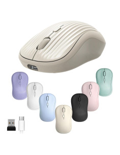 Ratón Inalámbrico ONE-UP Beige, Dual 2.4G + Bluetooth, Recargable