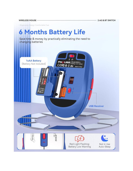 Ratón Inalámbrico Bluetooth FMOUSE Ergonómico con Teclas Laterales