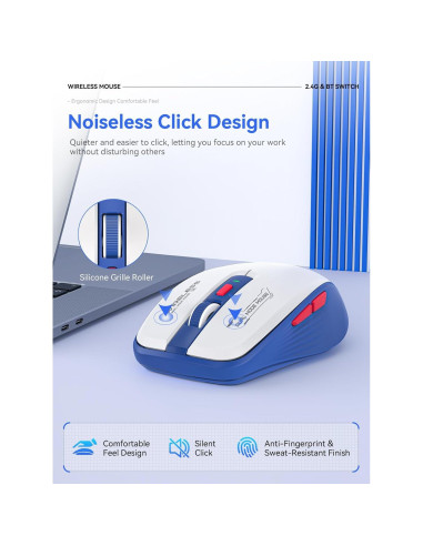 Ratón Inalámbrico Bluetooth FMOUSE Ergonómico con Teclas Laterales