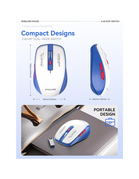 Ratón Inalámbrico Bluetooth FMOUSE Ergonómico con Teclas Laterales