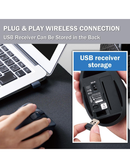 Ratón Inalámbrico Ergonómico ELECOM M-XGS30DBSKBK 2000DPI