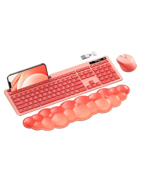 Teclado y Ratón Inalámbricos Seenda Rosa con Reposamuñecas