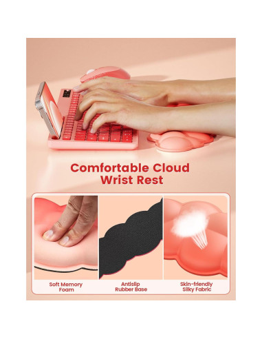 Teclado y Ratón Inalámbricos Seenda Rosa con Reposamuñecas