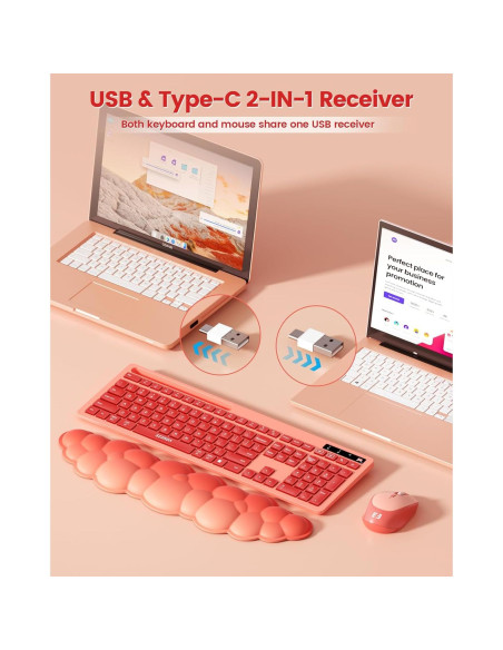 Teclado y Ratón Inalámbricos Seenda Rosa con Reposamuñecas