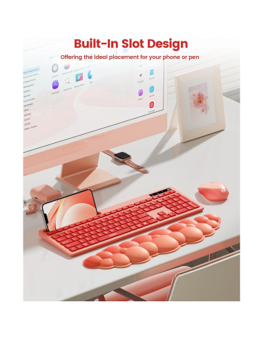Teclado y Ratón Inalámbricos Seenda Rosa con Reposamuñecas