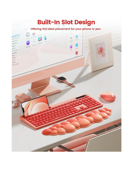 Teclado y Ratón Inalámbricos Seenda Rosa con Reposamuñecas