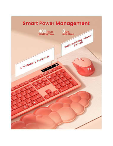 Teclado y Ratón Inalámbricos Seenda Rosa con Reposamuñecas