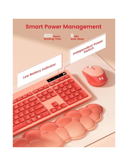 Teclado y Ratón Inalámbricos Seenda Rosa con Reposamuñecas