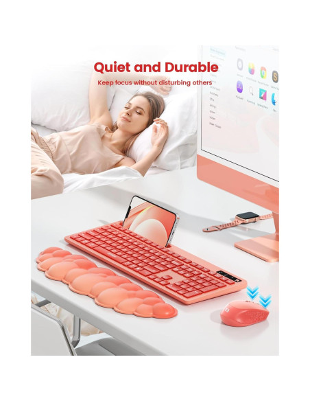 Teclado y Ratón Inalámbricos Seenda Rosa con Reposamuñecas