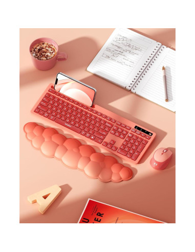 Teclado y Ratón Inalámbricos Seenda Rosa con Reposamuñecas