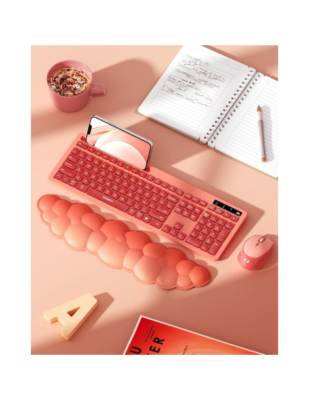 Teclado y Ratón Inalámbricos Seenda Rosa con Reposamuñecas