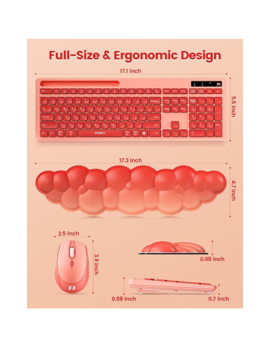 Teclado y Ratón Inalámbricos Seenda Rosa con Reposamuñecas