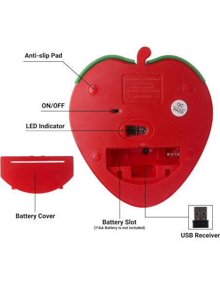 Ratón Inalámbrico Bluetooth Genérico Forma de Fresa 1000DPI Ratón Inalámbrico Bluetooth Genérico Forma de Fresa 1000DPI