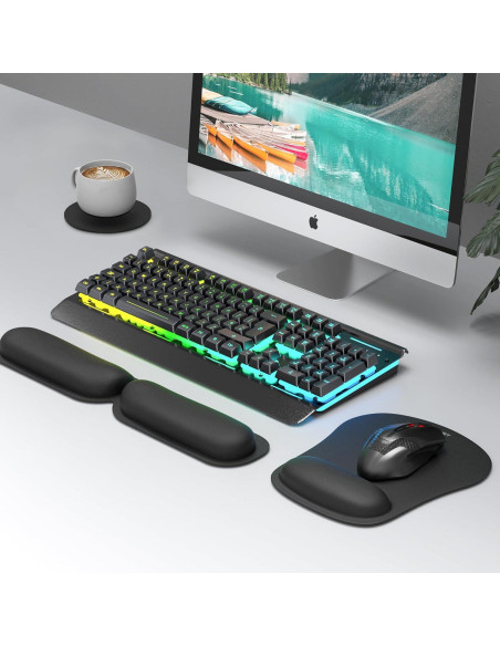 Set Ergonómico TECKNET 3-en-1 con Reposamuñecas de Espuma