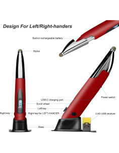 Ratón Óptico Ergonómico Inalámbrico Lychee Rojo con Stylus 2