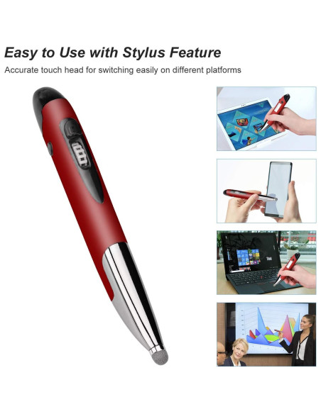 Ratón Óptico Ergonómico Inalámbrico Lychee Rojo con Stylus