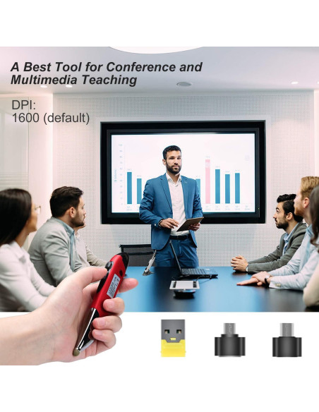 Ratón Óptico Ergonómico Inalámbrico Lychee Rojo con Stylus