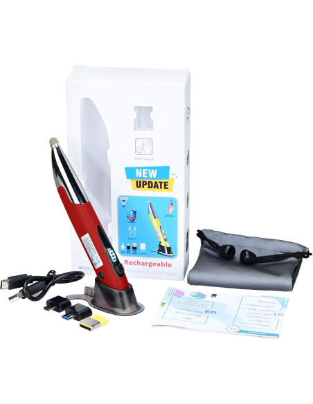 Ratón Óptico Ergonómico Inalámbrico Lychee Rojo con Stylus