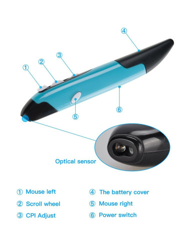 Ratón Óptico Inalámbrico Lychee Mini 800/1200/1600 DPI Azul