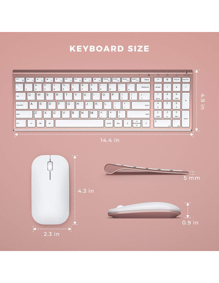 Combo Teclado y Ratón Inalámbricos Seenda Rosa Oro Slim