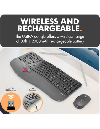 Teclado Inalámbrico Ergonómico X9 Performance con Trackball