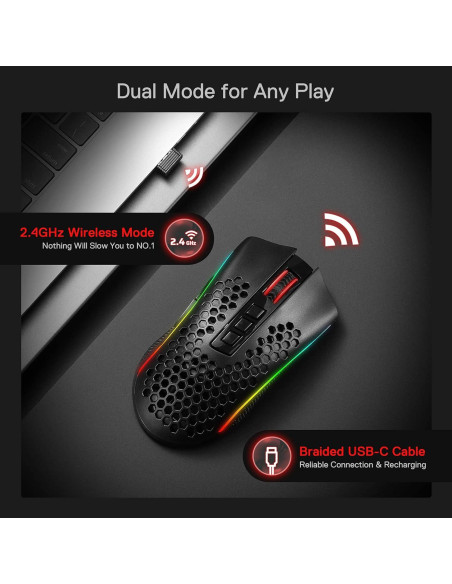 Ratón Gaming Inalámbrico Redragon M808 Storm Pro RGB 16000 DPI