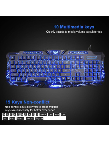 Combo Teclado Gaming Retroiluminado BlueFinger + Ratón y Auriculares LED