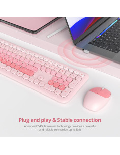 Combo Teclado y Ratón Inalámbrico Silencioso GTSP Rosa 2