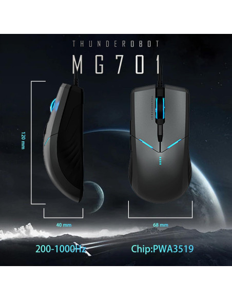 Ratón Gaming Thunderobot MG701 con Cable 4200 DPI Negro