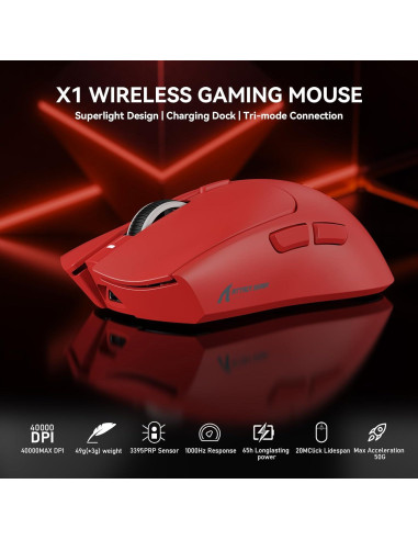 Ratón Gaming Inalámbrico MAMBASNAKE X1 RGB 40K DPI Rojo