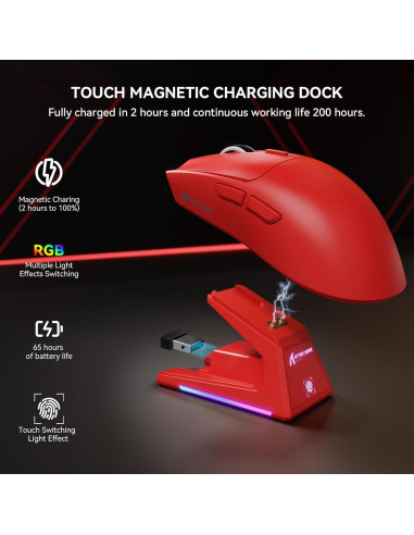 Ratón Gaming Inalámbrico MAMBASNAKE X1 RGB 40K DPI Rojo