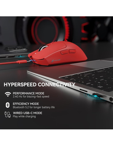 Ratón Gaming Inalámbrico MAMBASNAKE X1 RGB 40K DPI Rojo