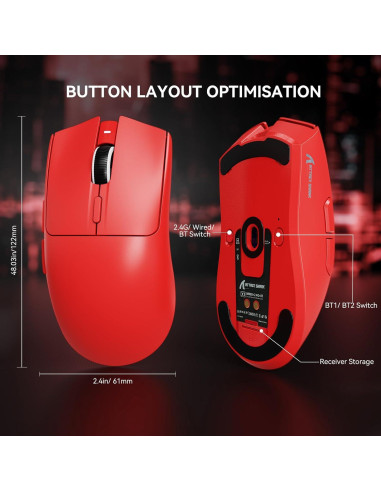 Ratón Gaming Inalámbrico MAMBASNAKE X1 RGB 40K DPI Rojo