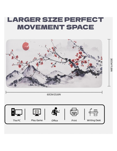 Alfombrilla de Ratón Grande SUEHIODHY Sakura 60x30cm Antideslizante