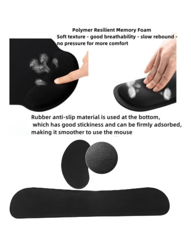 Juego de 8 Piezas Reposamuñecas Ergonómico YFLIUBAI Negro