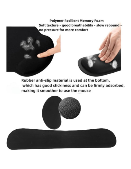 Juego de 8 Piezas Reposamuñecas Ergonómico YFLIUBAI Negro