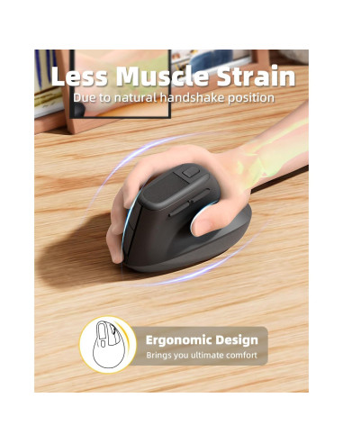 Ratón Vertical Ergonómico Zhaman Recargable USB Tipo C Negro