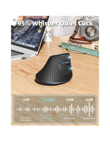 Ratón Vertical Ergonómico Zhaman Recargable USB Tipo C Negro