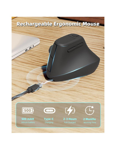 Ratón Vertical Ergonómico Zhaman Recargable USB Tipo C Negro