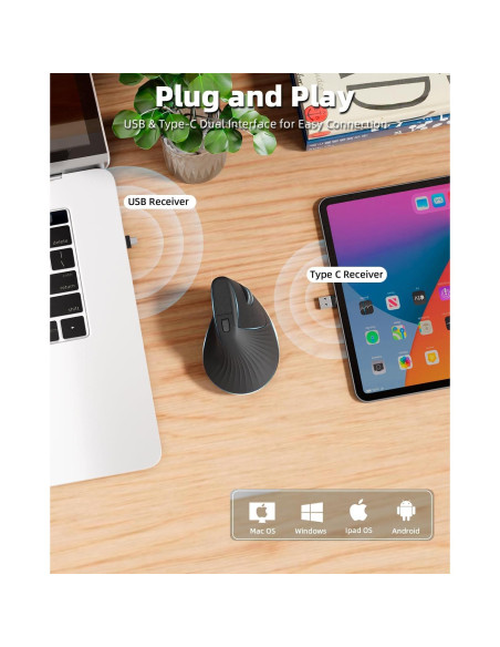 Ratón Vertical Ergonómico Zhaman Recargable USB Tipo C Negro