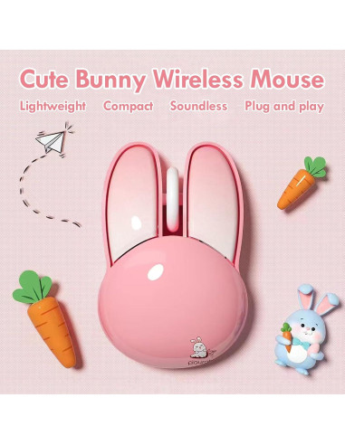 Ratón Inalámbrico Lomiluskr Conejito Rosa 1200 DPI Silencioso