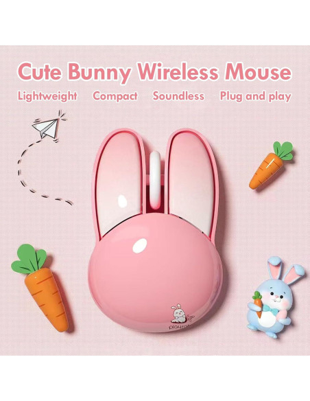 Ratón Inalámbrico Lomiluskr Conejito Rosa 1200 DPI Silencioso